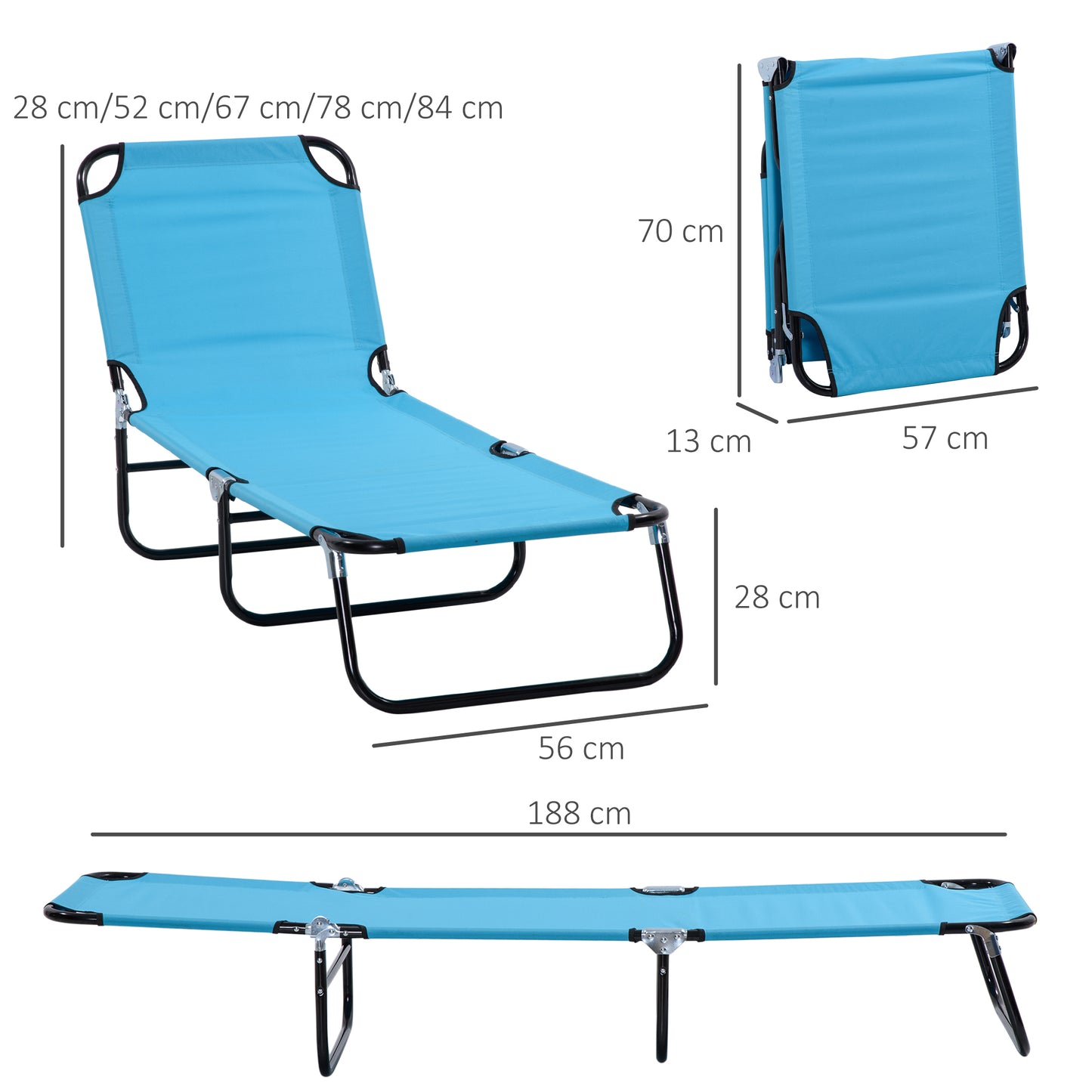 Foldable Sun Lounger with 5-Position Adjustable Backrest