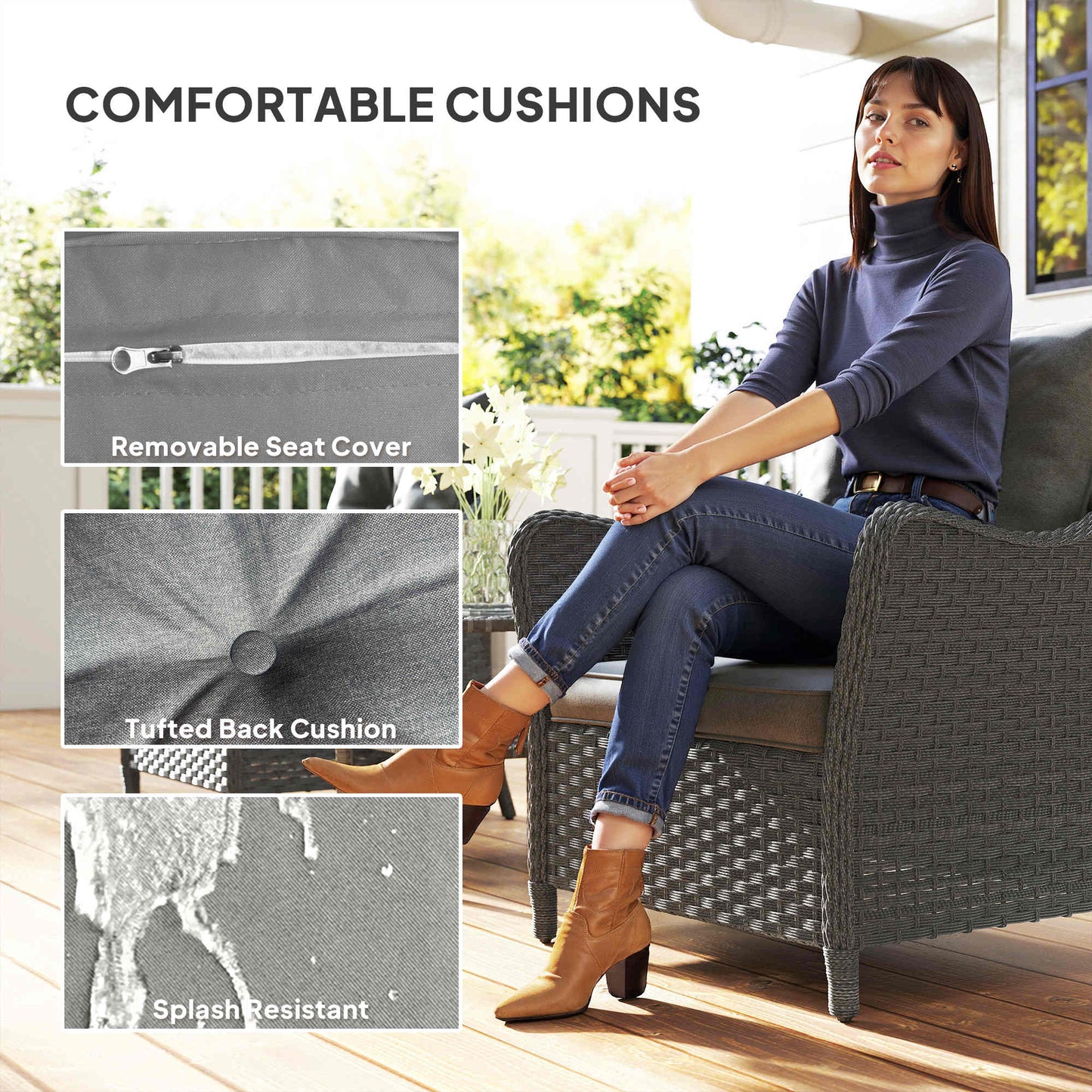 Rattan Garden Chairs Set of 2, Outdoor Rattan Chairs with Cushions