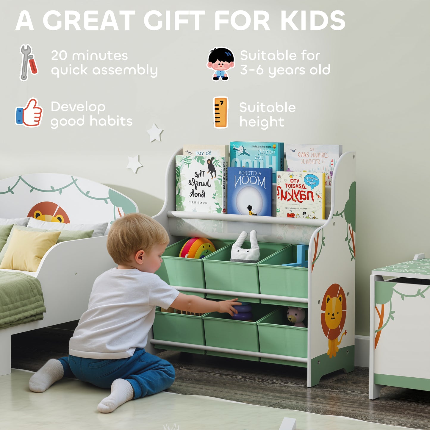Kids Storage Unit, Toy Organiser with 6 Fabric Drawers