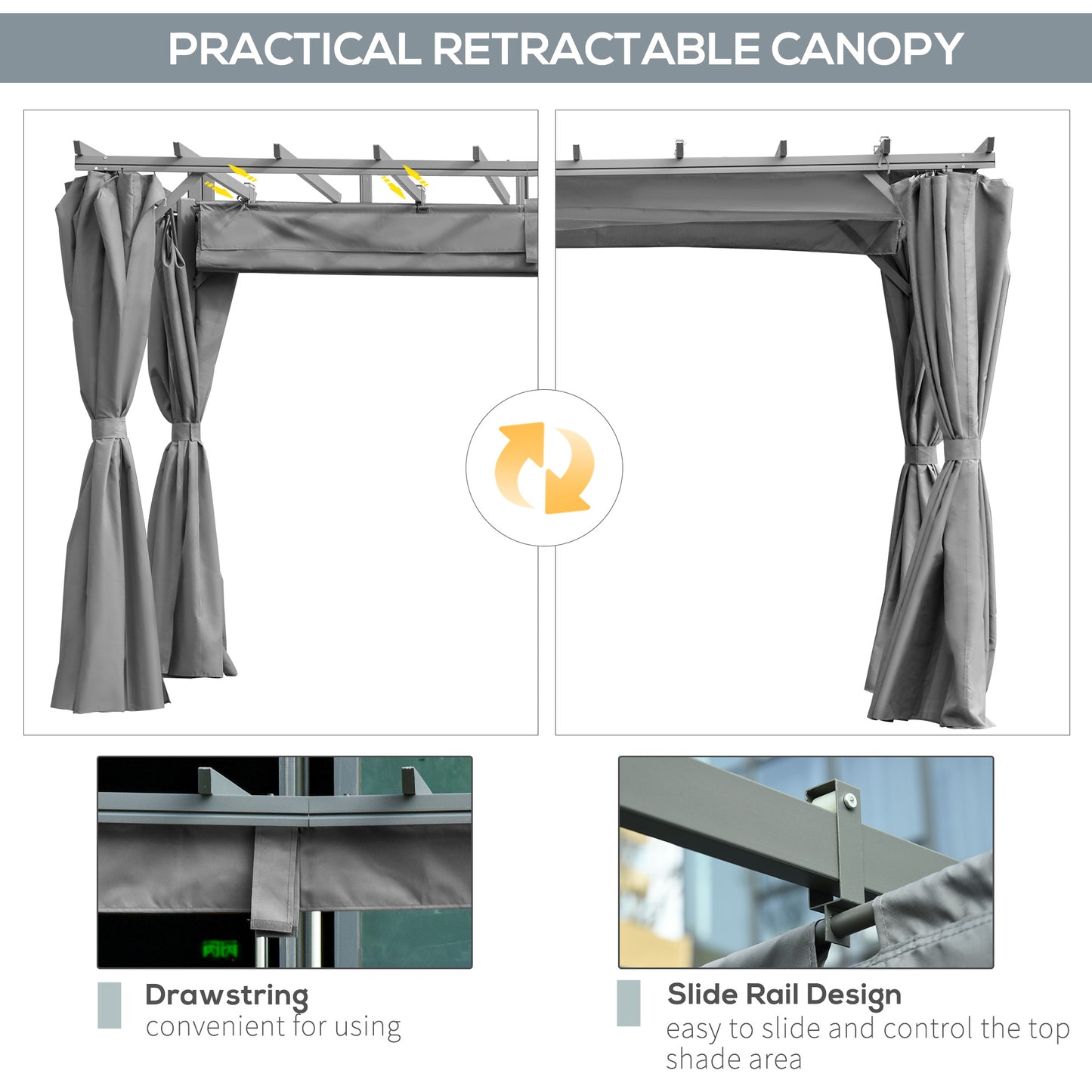 3.6 x 3(m) Outdoor Pergola Gazebo with Retractable Canopy