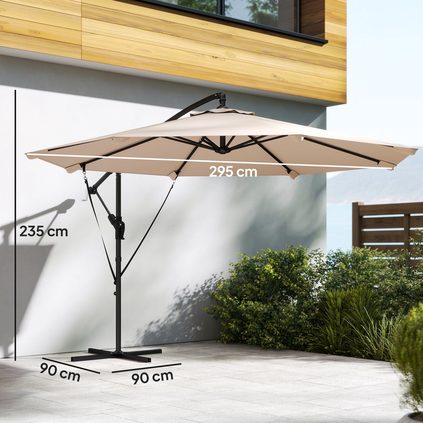 3 m Cantilever Parasol with Protective Cover and Wind Ropes