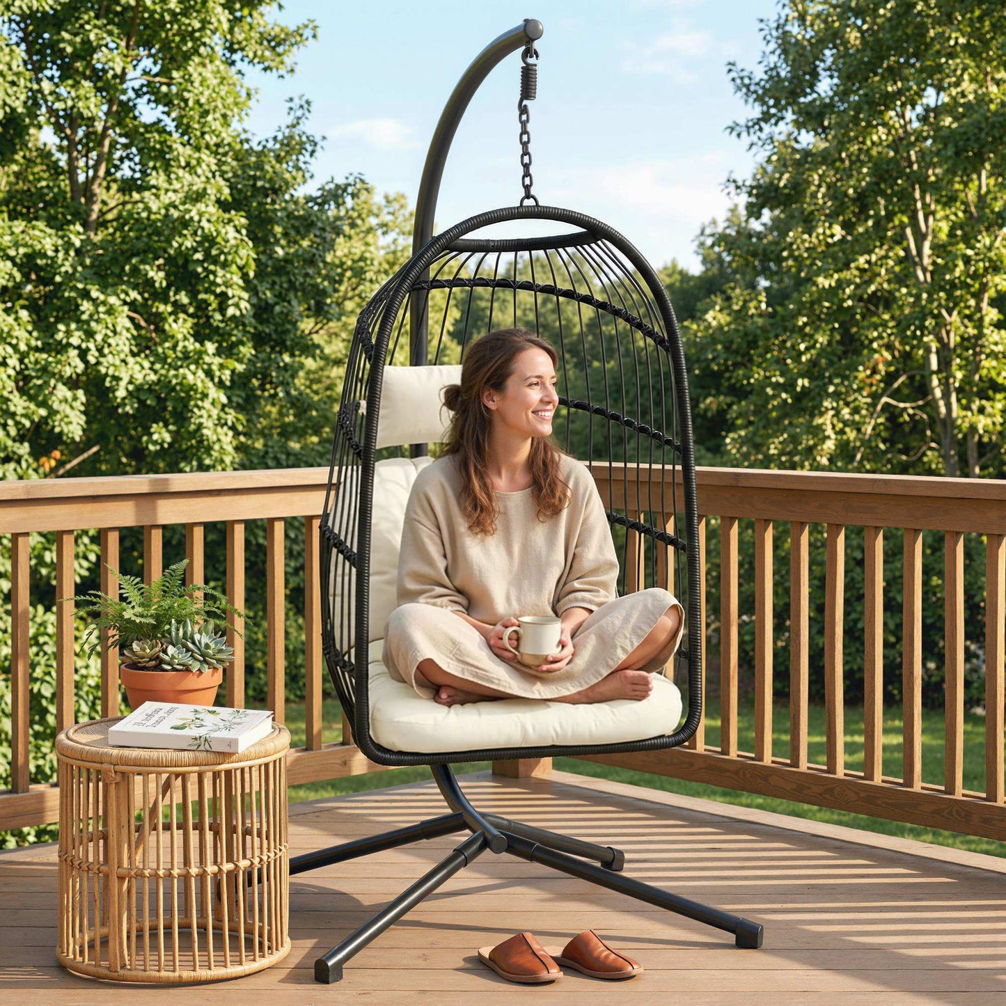 Hanging Egg Chair, Indoor Outdoor Hammock Swing Chair with Stand