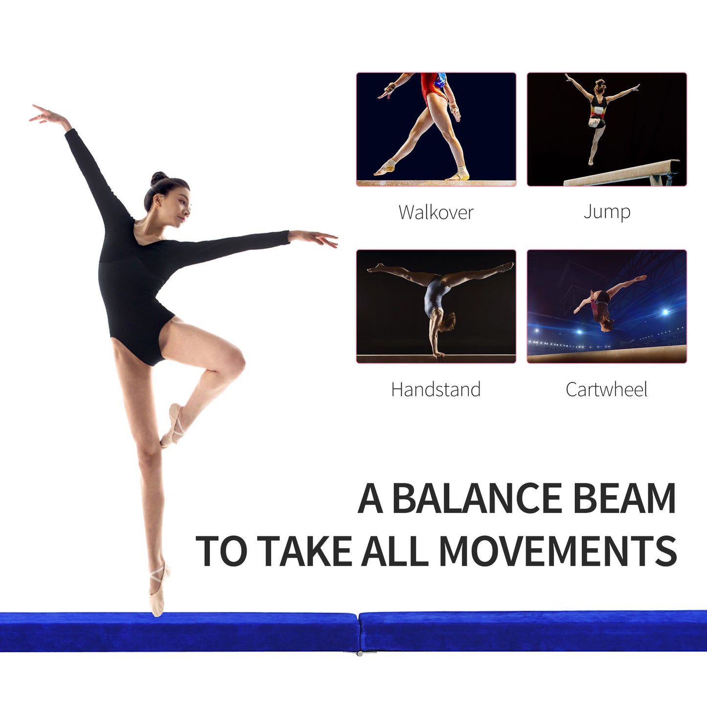 2.1M 7FT Gymnastics Folding Balance Beam Home Gym Training Exercise