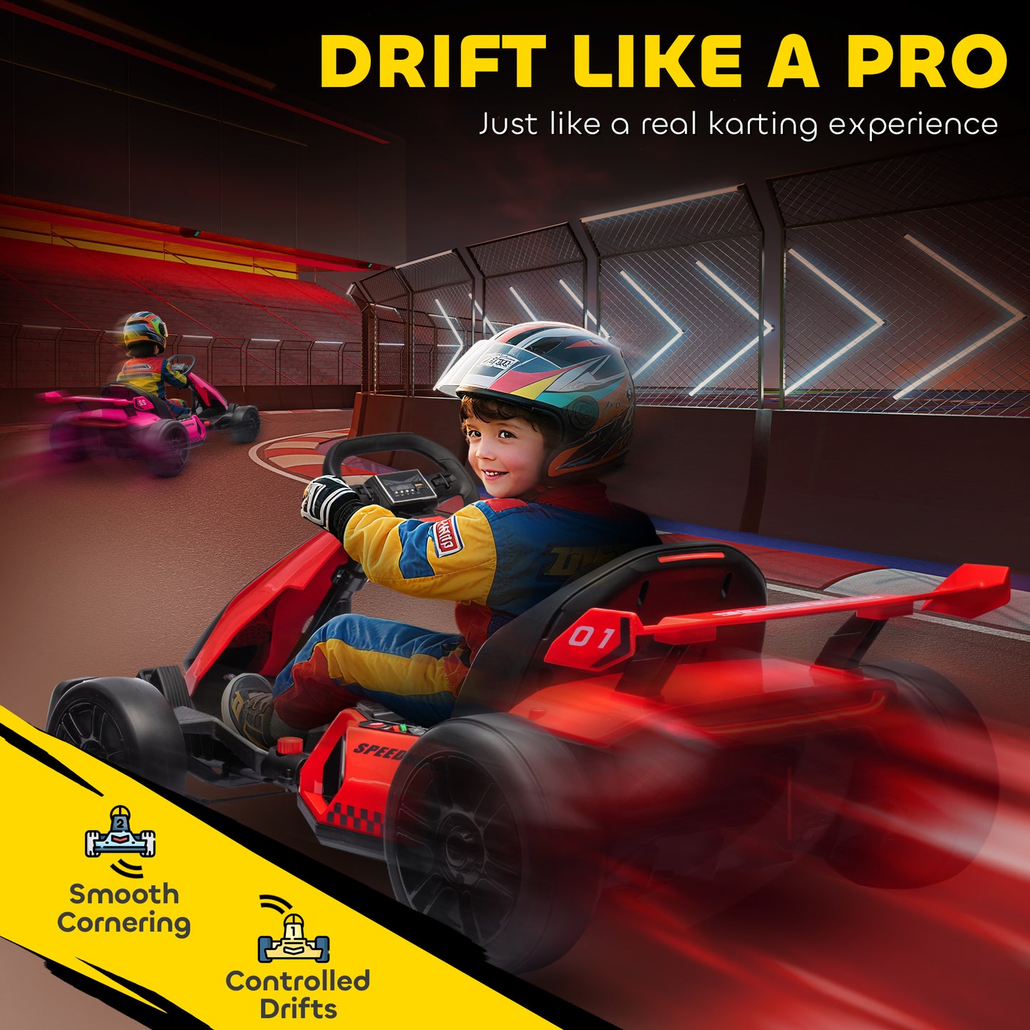 24V Electric Go Kart for Kids with Adjustable Seat for 6-12 Years