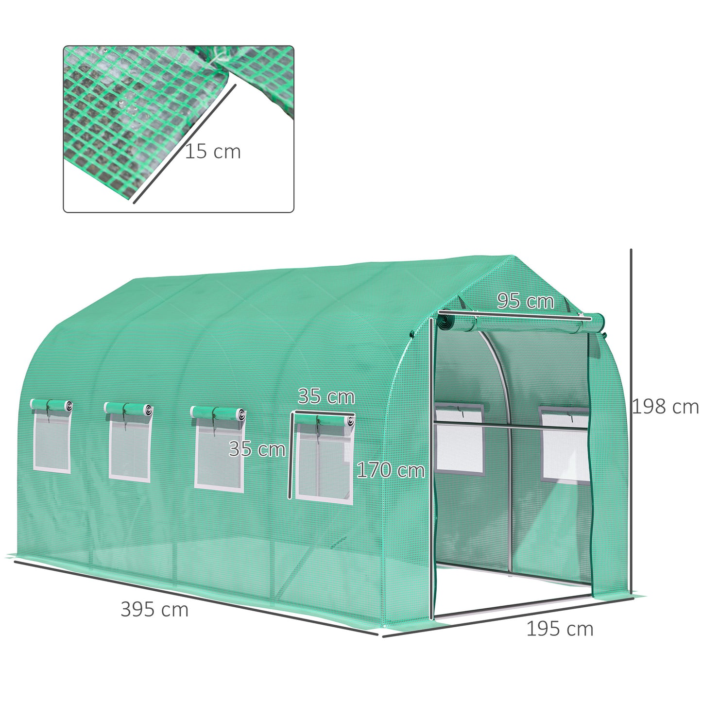 Polytunnel Greenhouse with Windows and Door