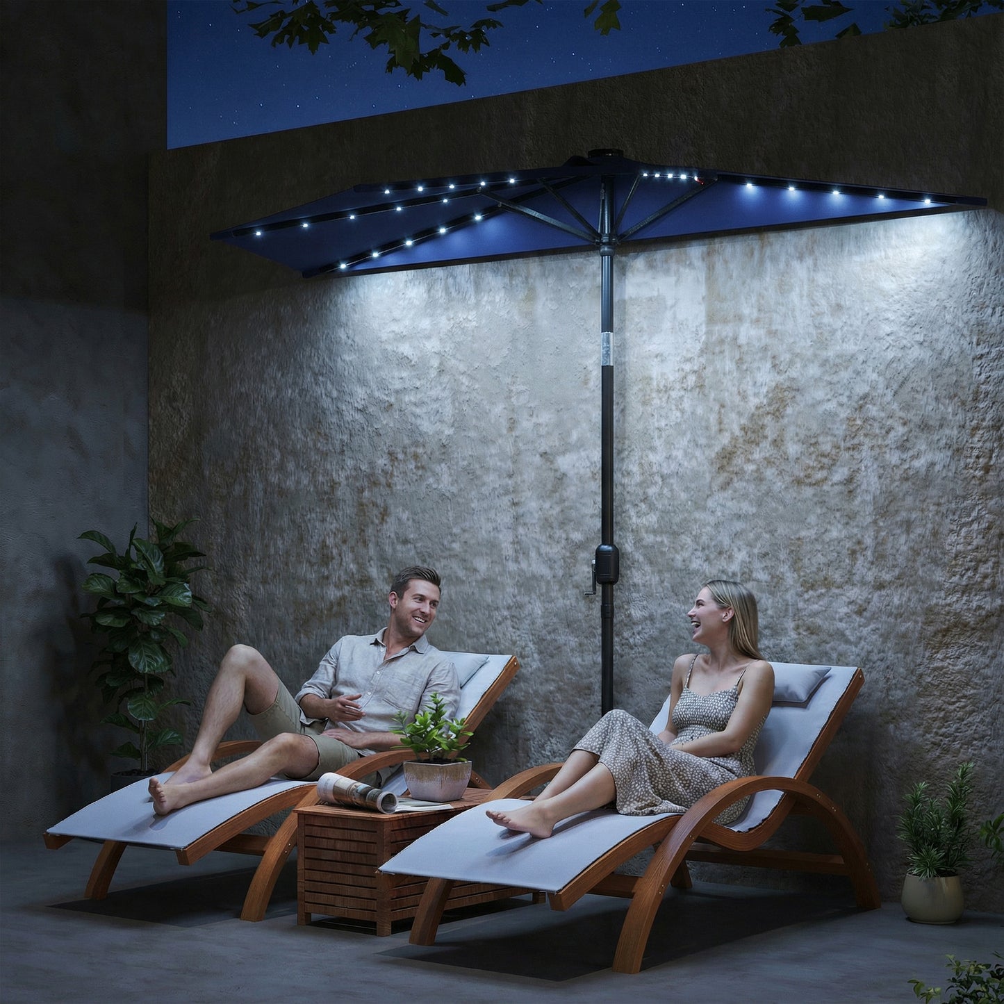 2.6 m Half Garden Parasol with Solar LED Lights