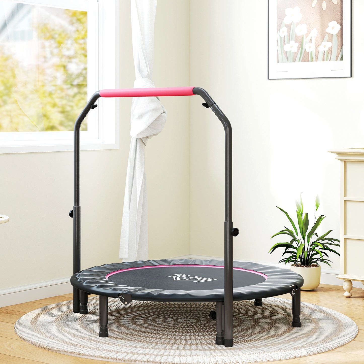 48" Foldable Mini Fitness Trampoline, with Adjustable Foam Handle