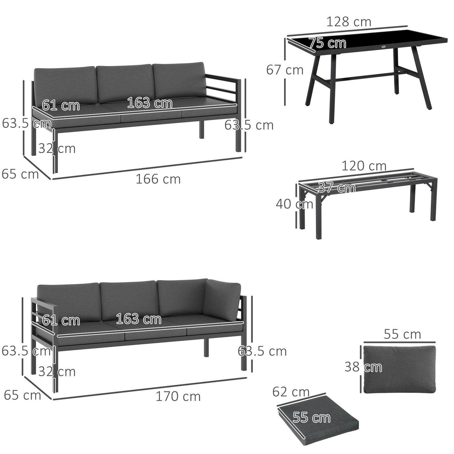 4 Piece L-shaped Garden Furniture Set 8-Seater Aluminium Outdoor