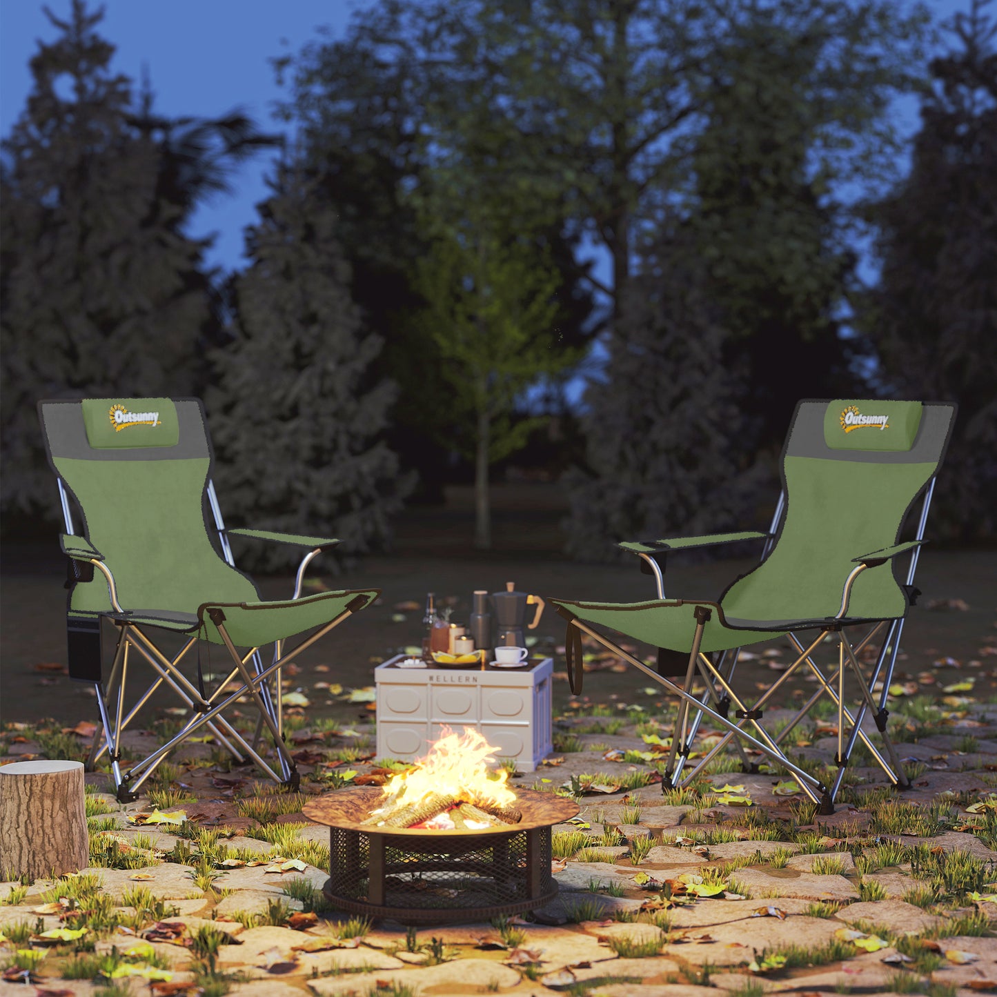 Set of 2 Reclining Folding Camping Chair w/ Detachable Footrest