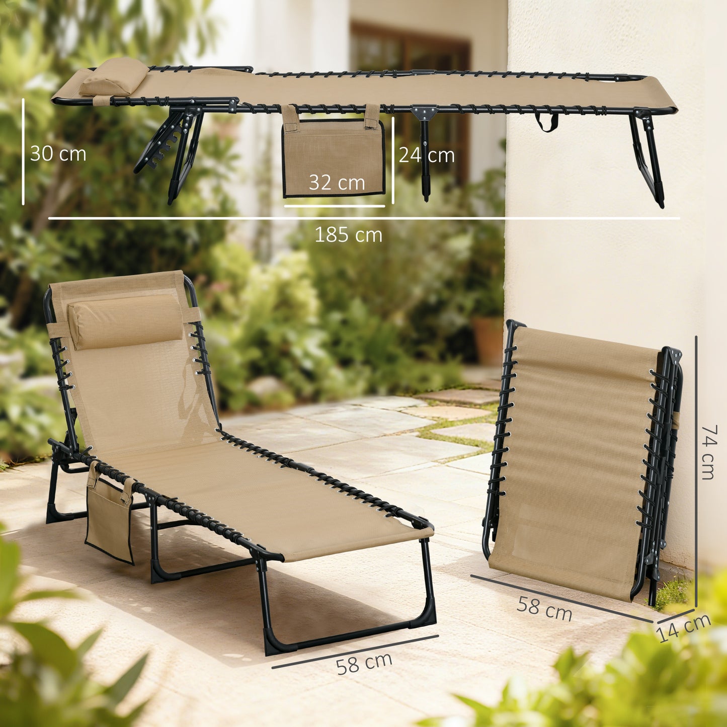 Portable Sun Lounger, Folding Camping Bed Cot