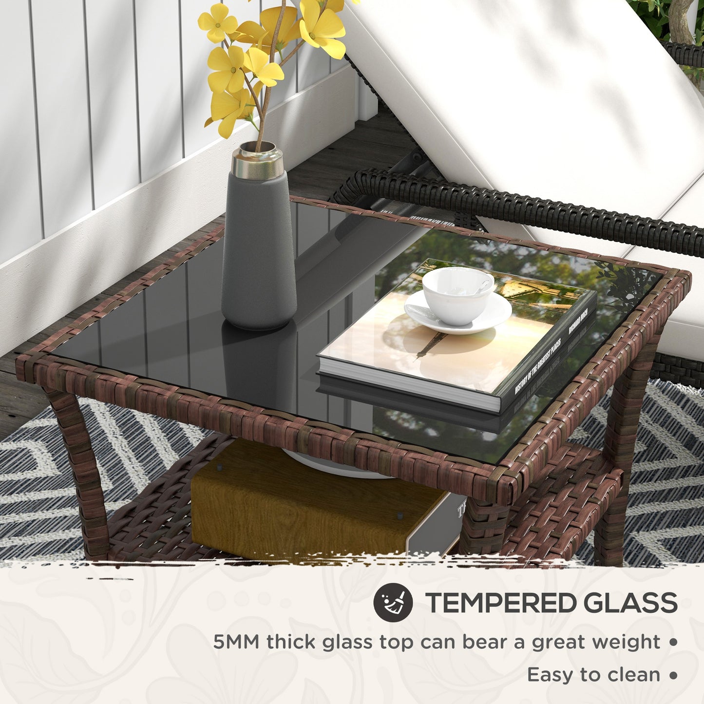 Two-tier PE Rattan Square Coffee Table