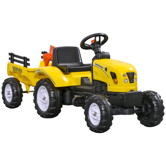 Kids Ride on Tractor with Back Trailer, Shovel & Rake, Horn