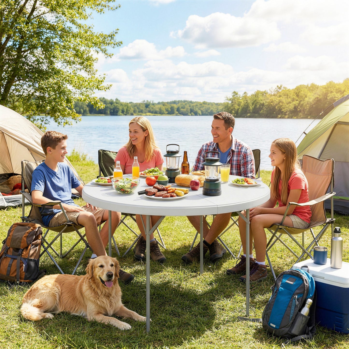 4ft Folding Picnic Table, Camping Table with Non-slip Foot Pads