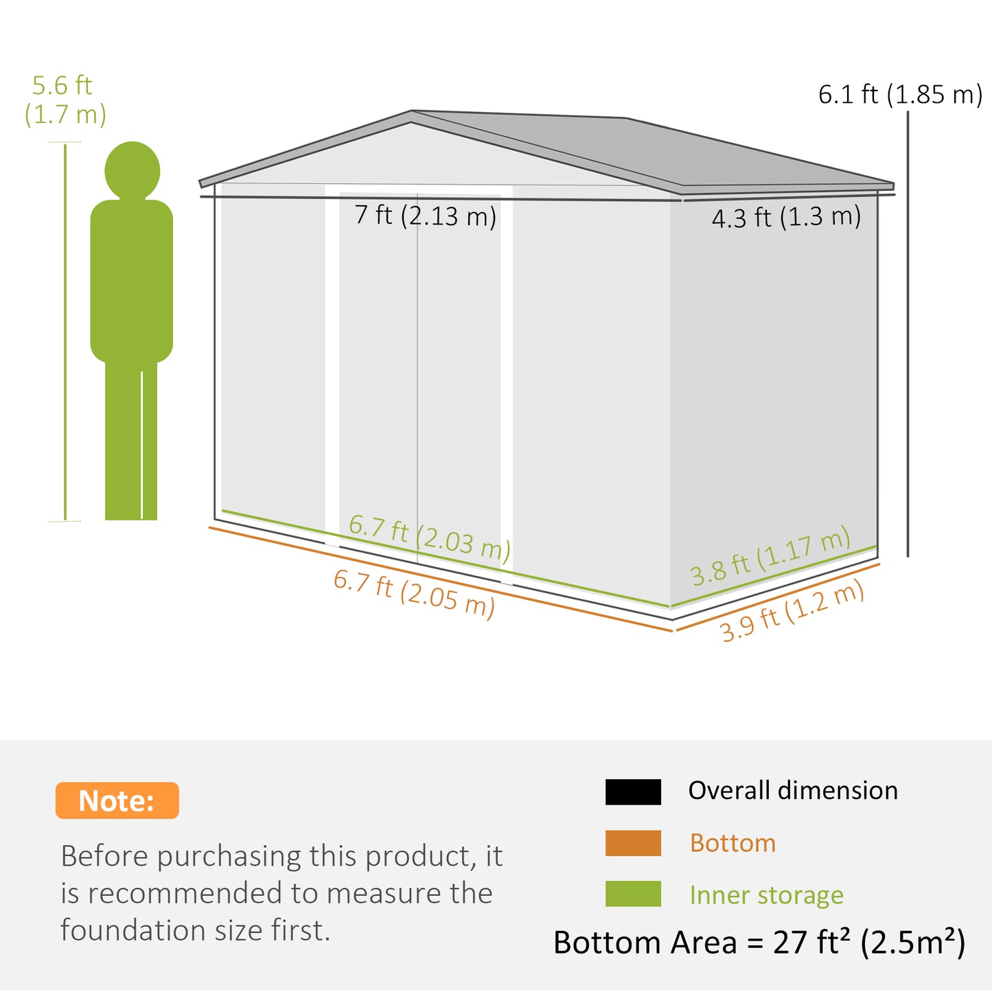7 x 4ft Metal Garden Shed, Outdoor Storage Tool House (1)