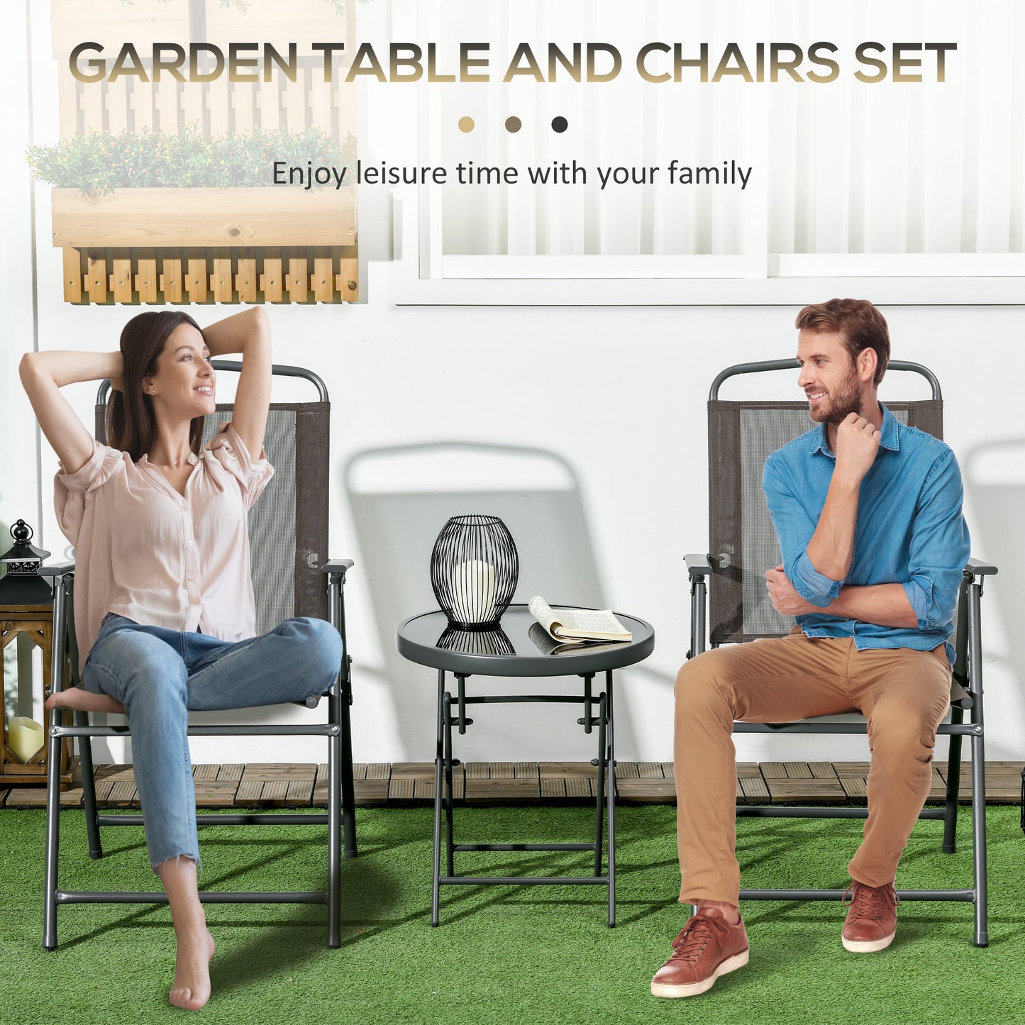 Three-Piece Garden Seat Set, with Glass-Top Table