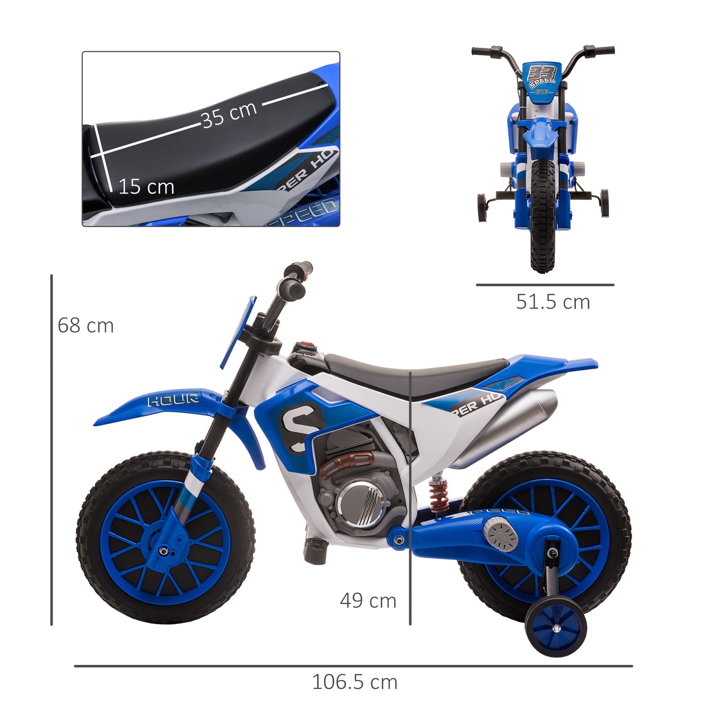 12V Kids Electric Motorcycle Ride-On, with Training Wheels