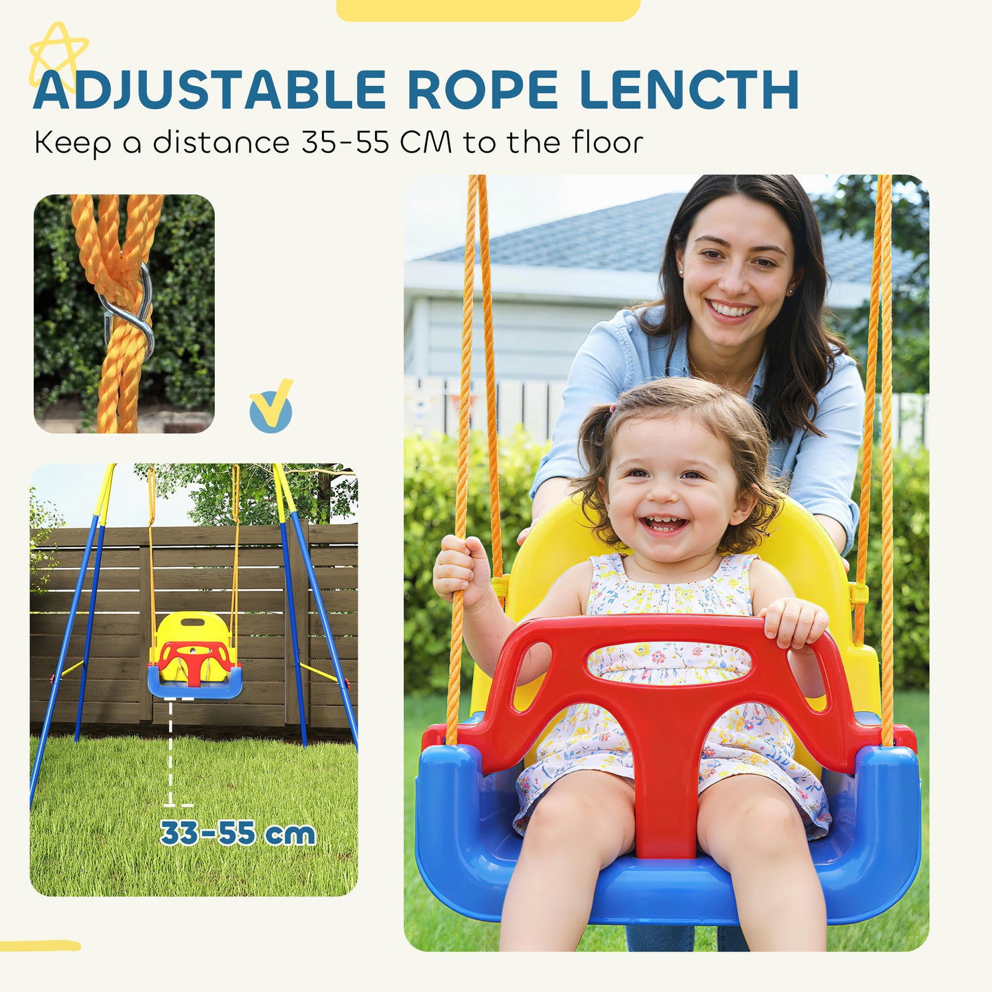 3 in 1 Toddler Swing Set, Folding Child Swing Set with Seat Belt
