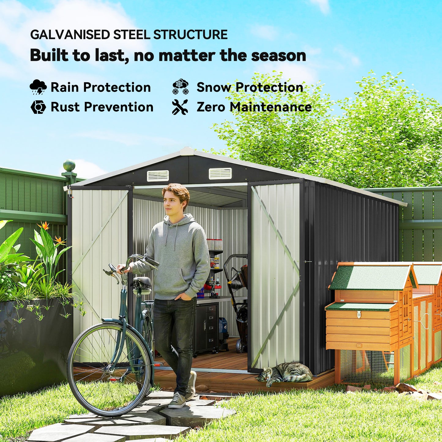 12 x 8 ft Garden Shed, Outdoor Storage Shed with 4 Vents