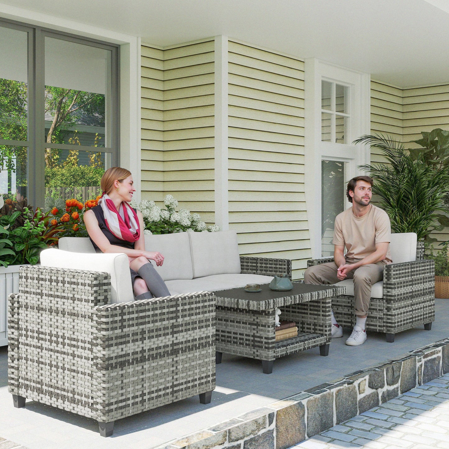 Six-Piece Modular Rattan Sofa Set