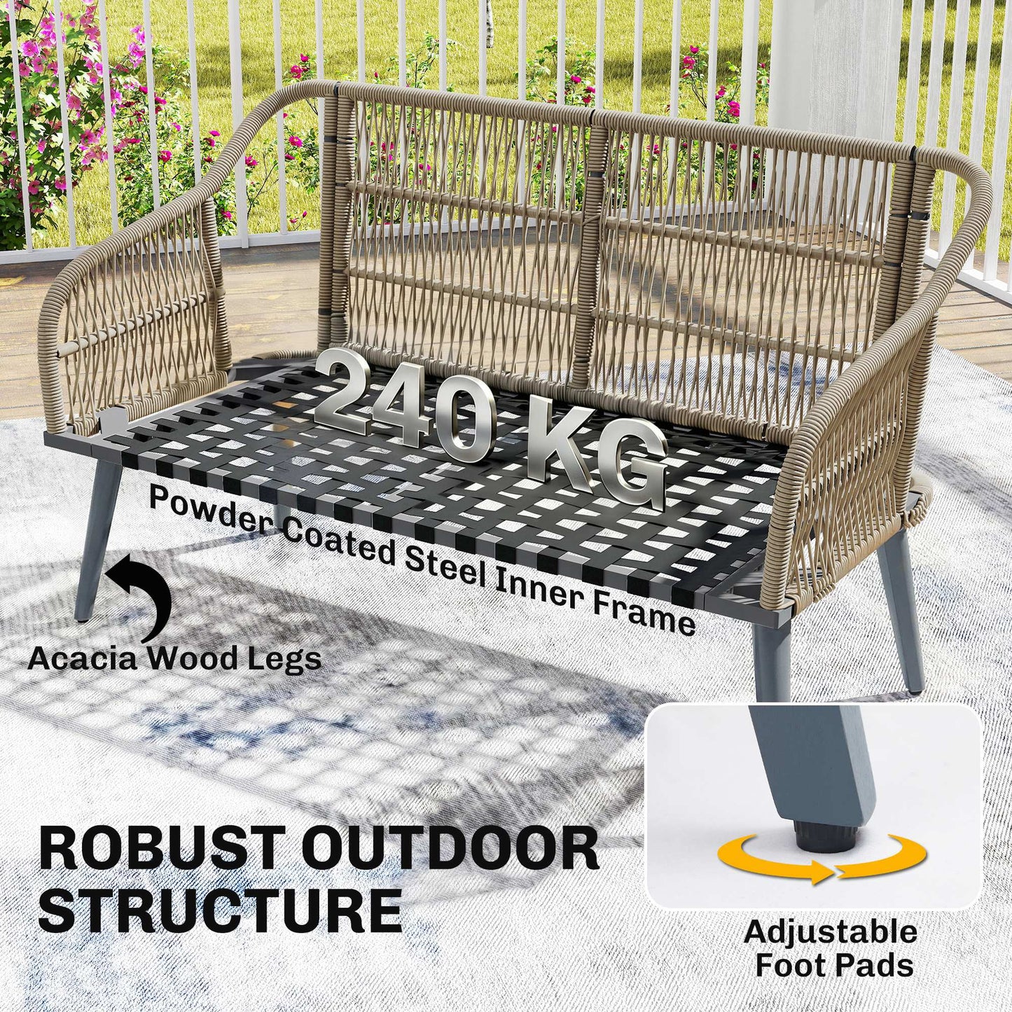 4 Piece Rattan Garden Furniture Set with Loveseat, Armchairs