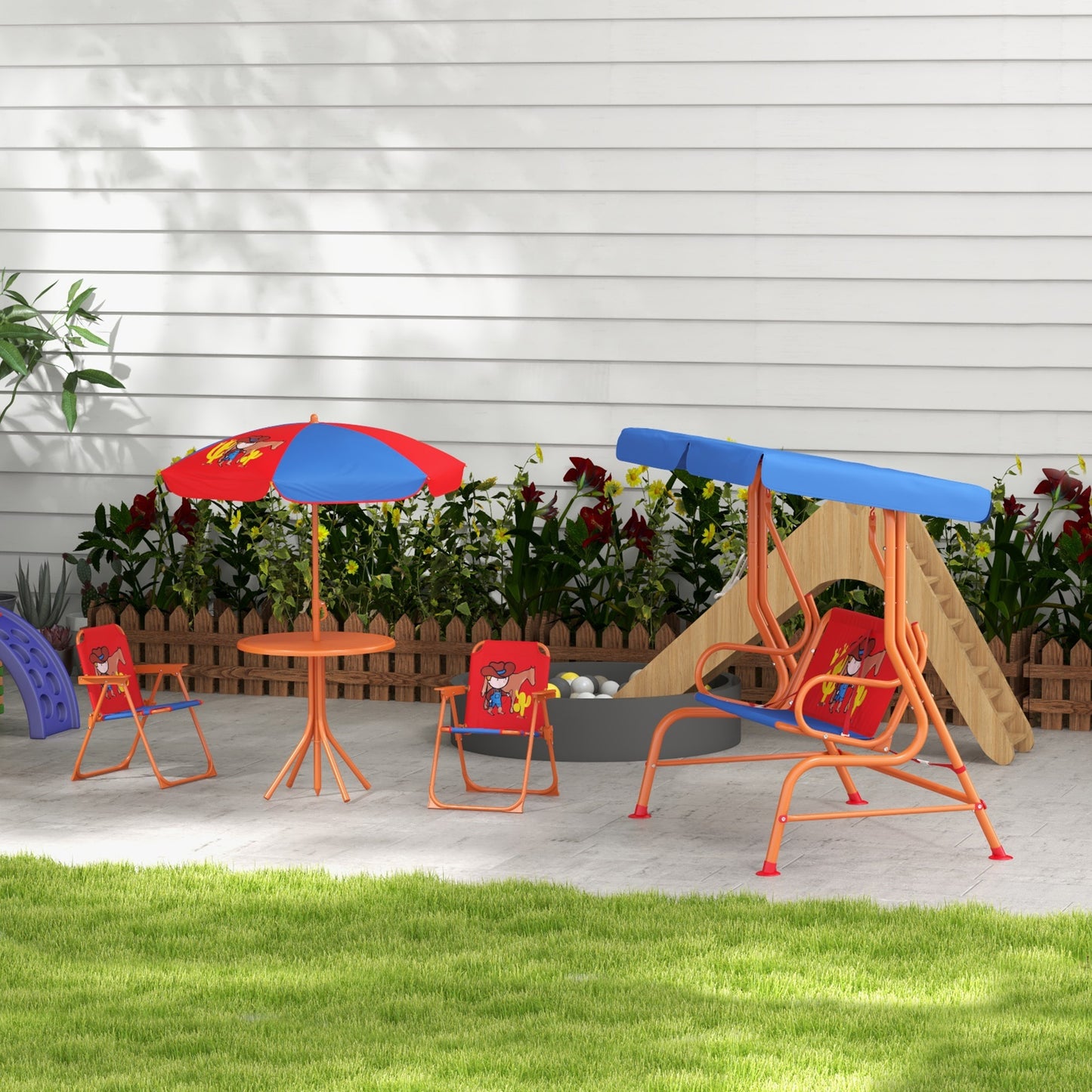 4 Piece Kids Garden Furniture Set with Adjustable Canopy