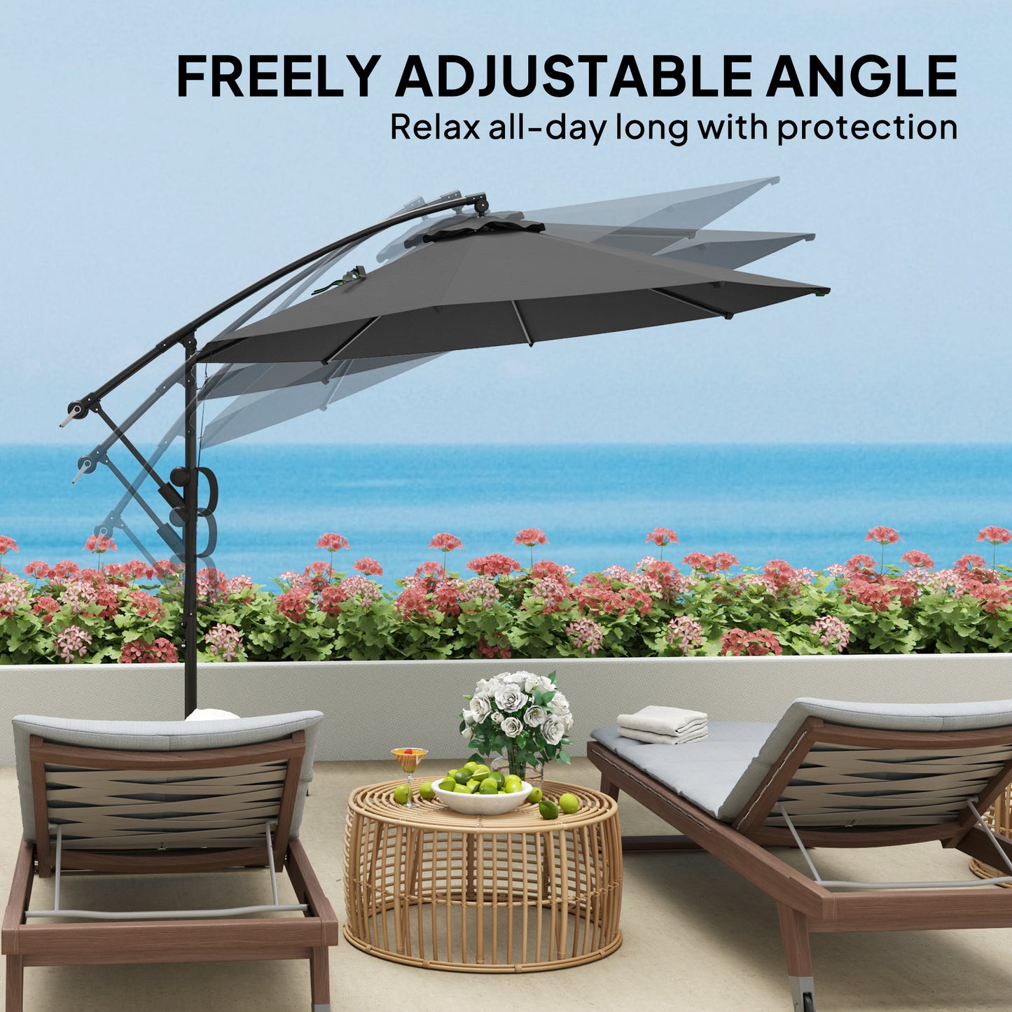 3(m) Garden Cantilever Parasol with Cover and Wind Protection Strap