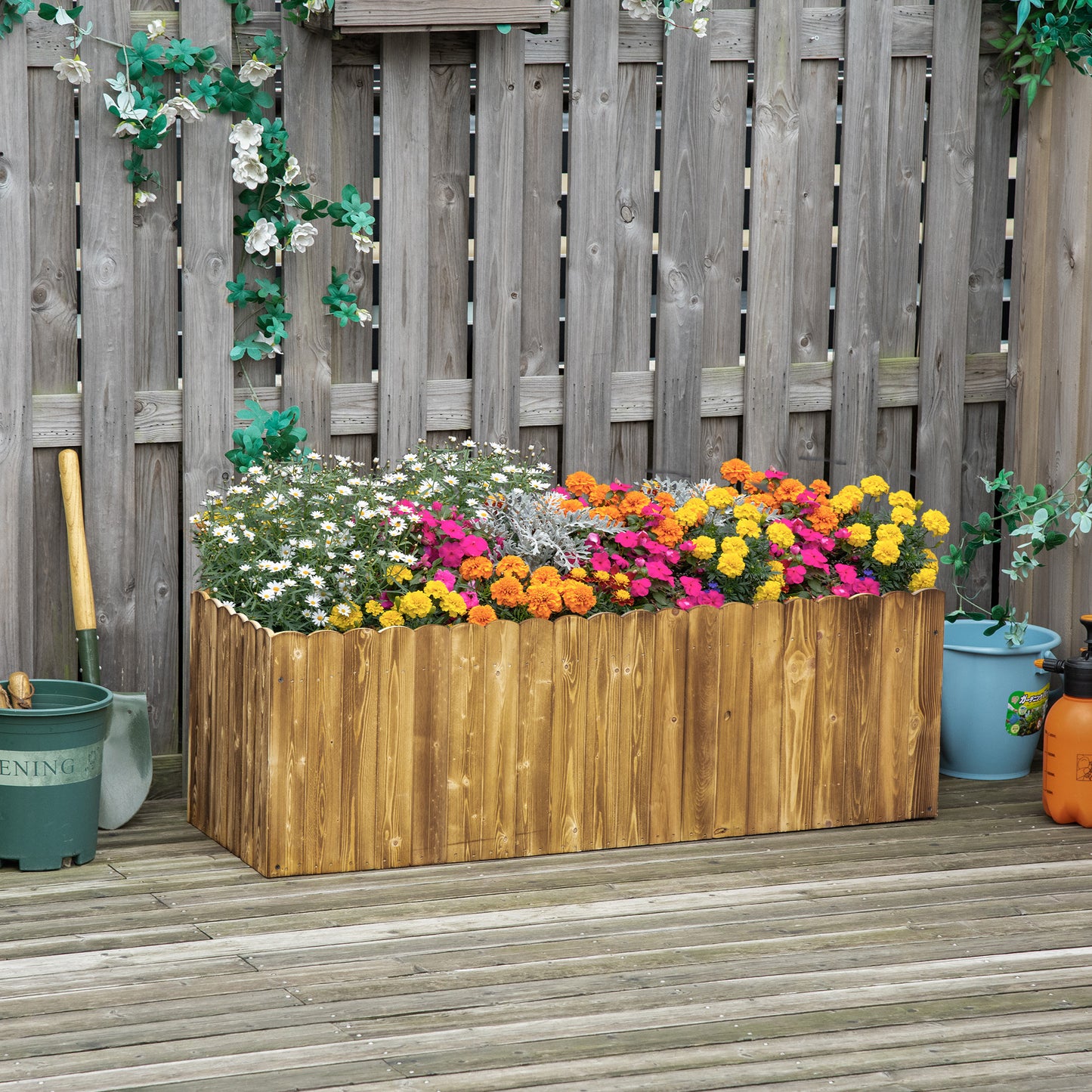 172L Raised Garden Bed, Wooden Rectangle Planter Box