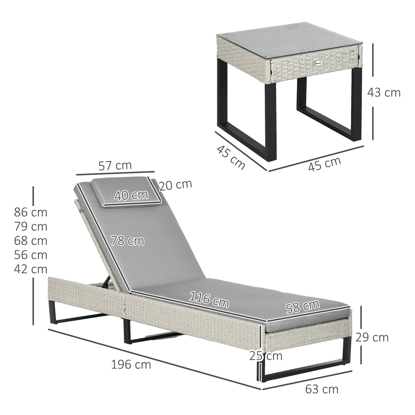 3-piece PE Rattan Sun Lounger Set