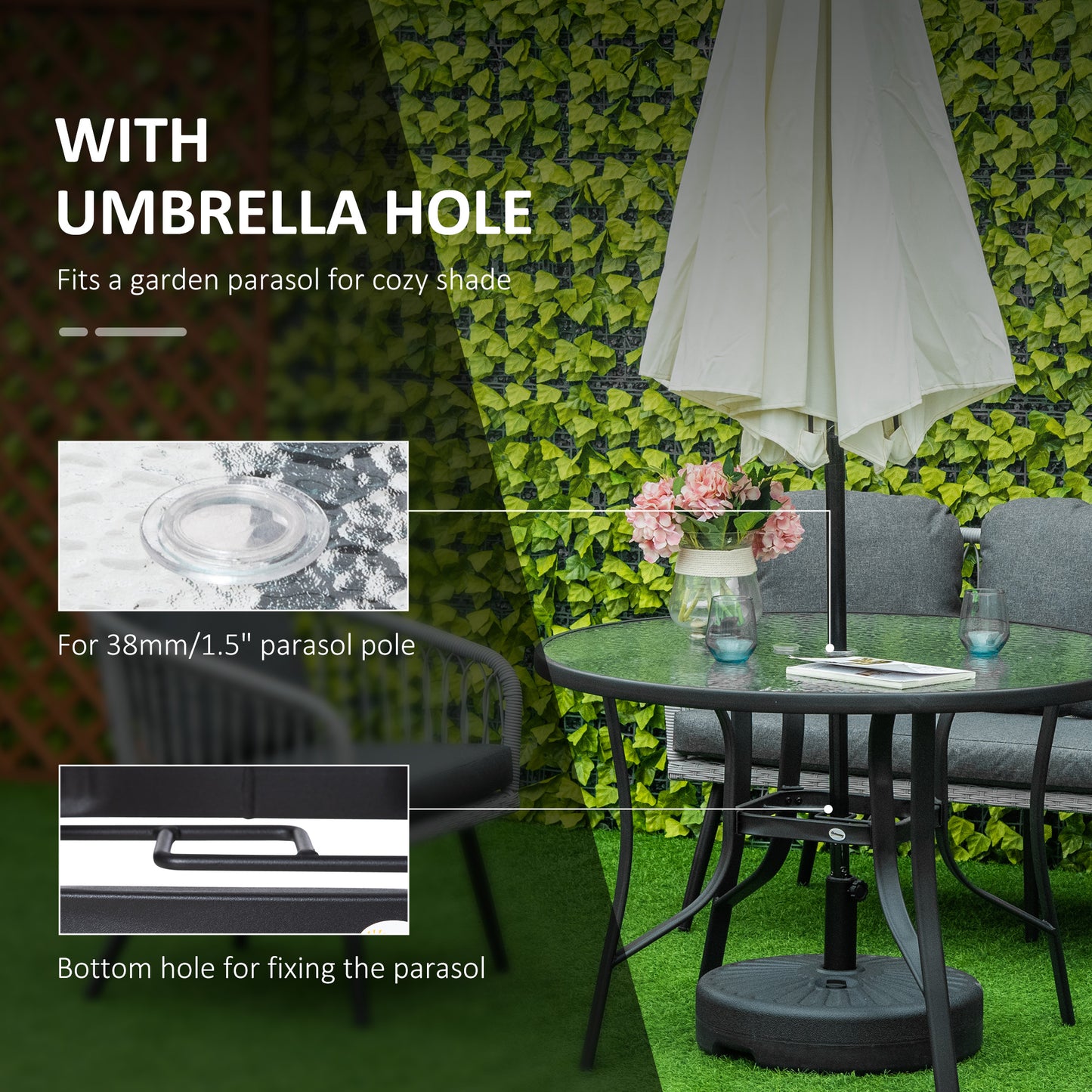 106cm Round Garden Dining Table with Parasol Hole