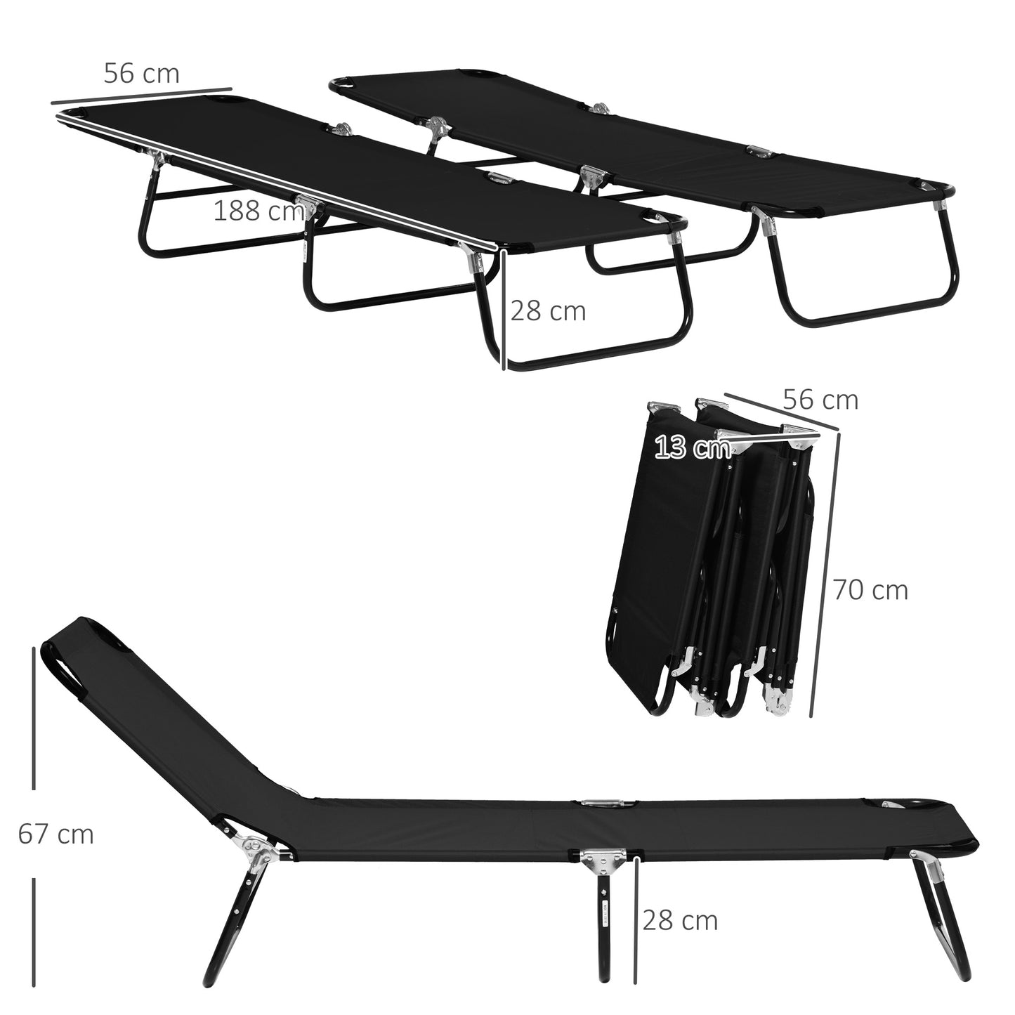 Set of Two Metal Frame Folding Sun Loungers