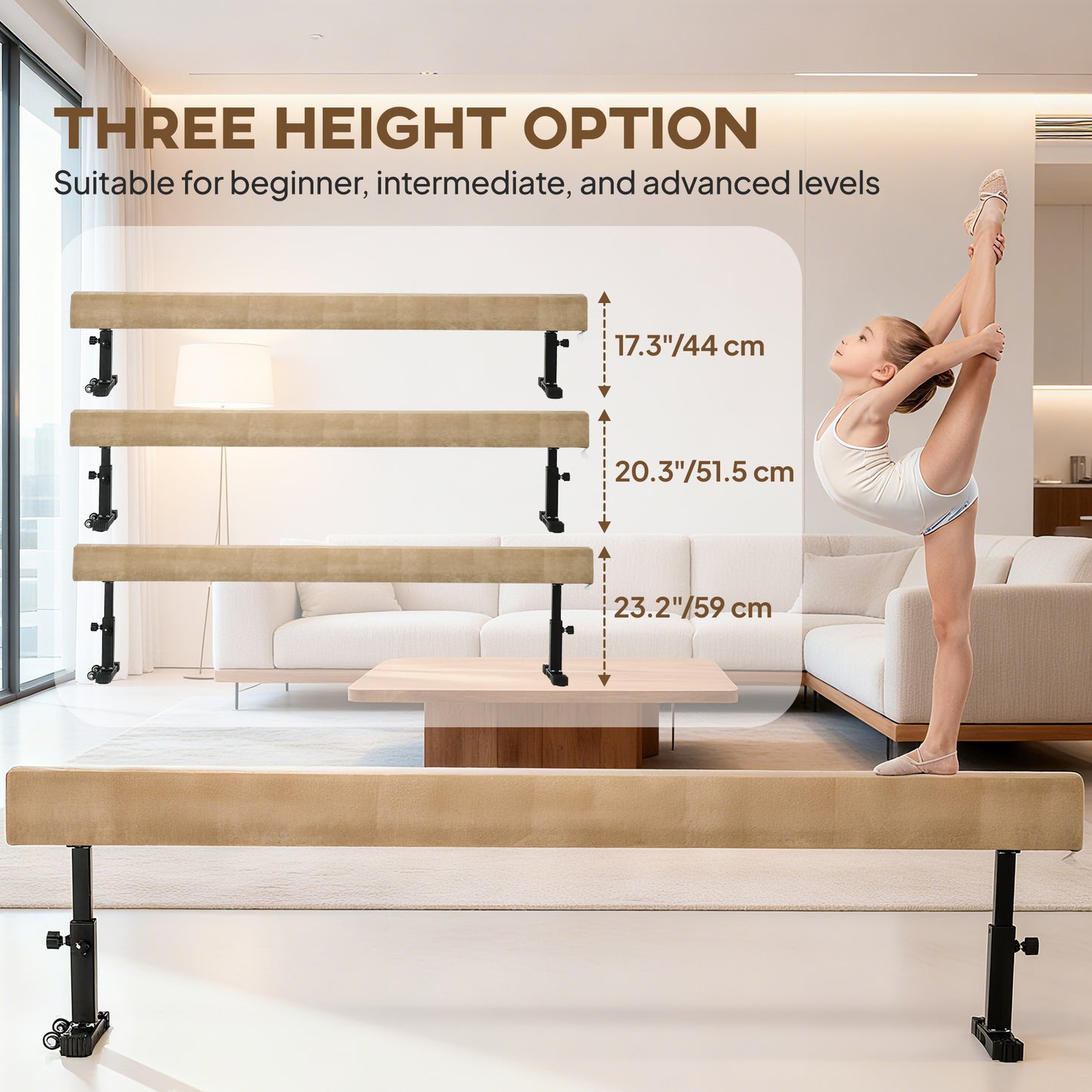 7.5ft Adjustable Balance Beam, Gymnastics Beam with Wheels