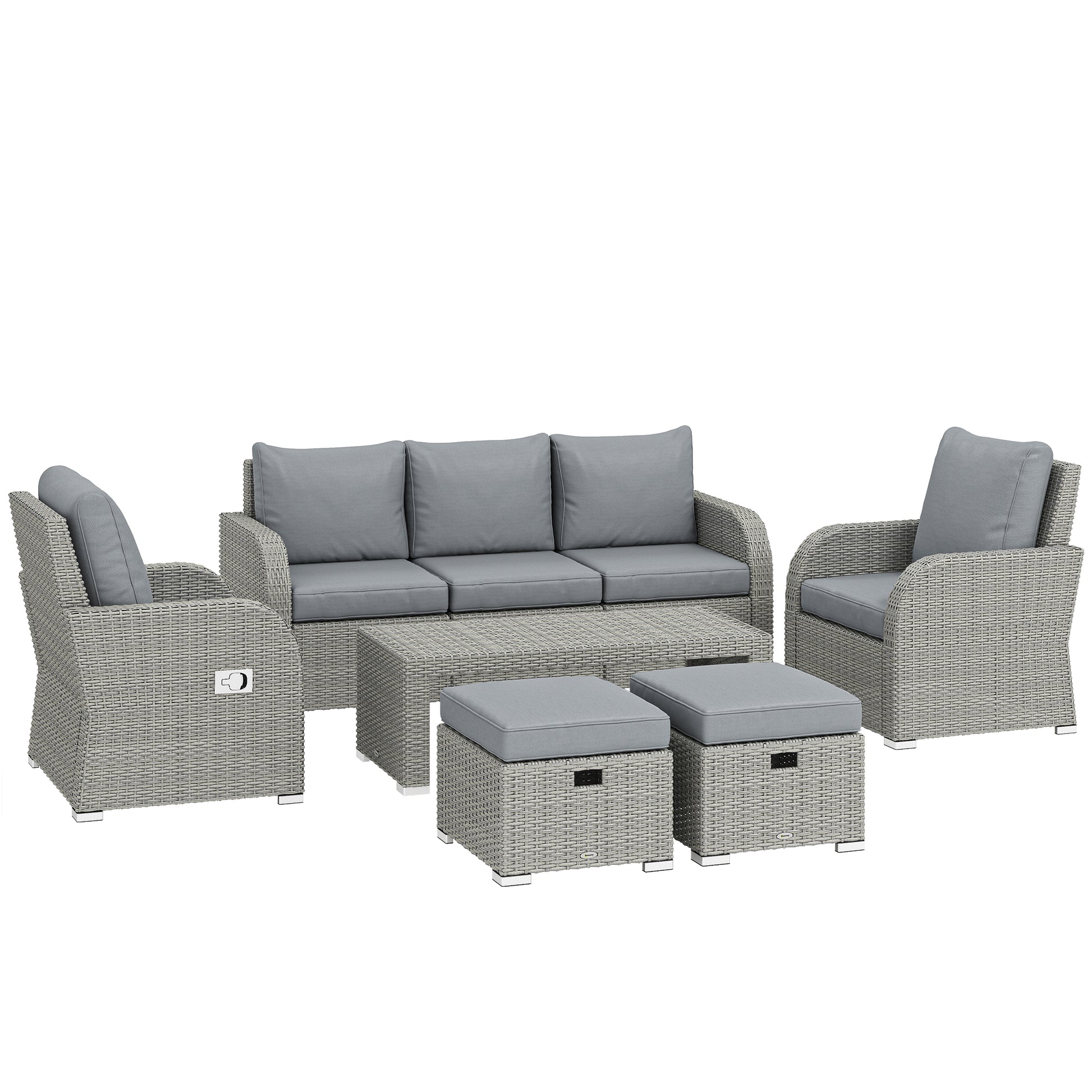 Six-piece Rattan Garden Furniture Set with Reclining Armchairs