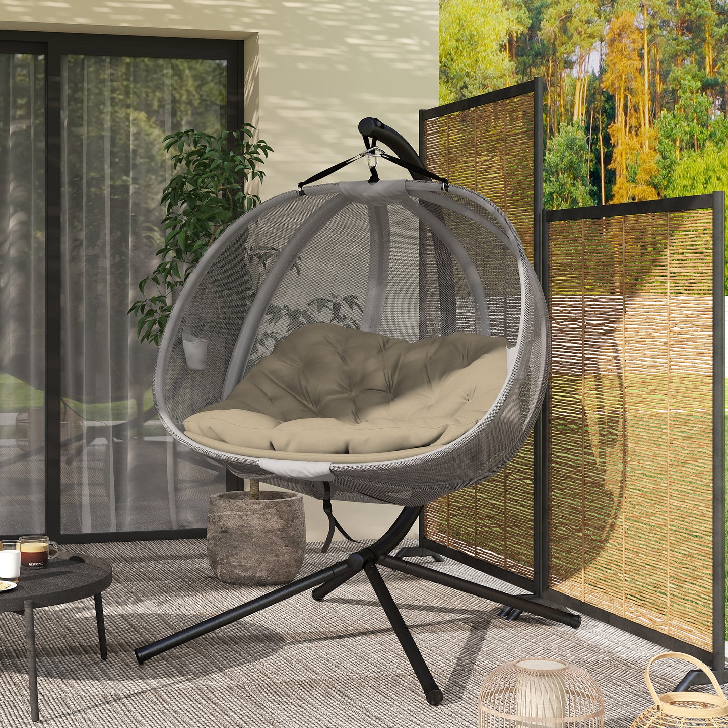 Double Hanging Egg Chair 2 Seaters Texteline Swing Hammock Chair