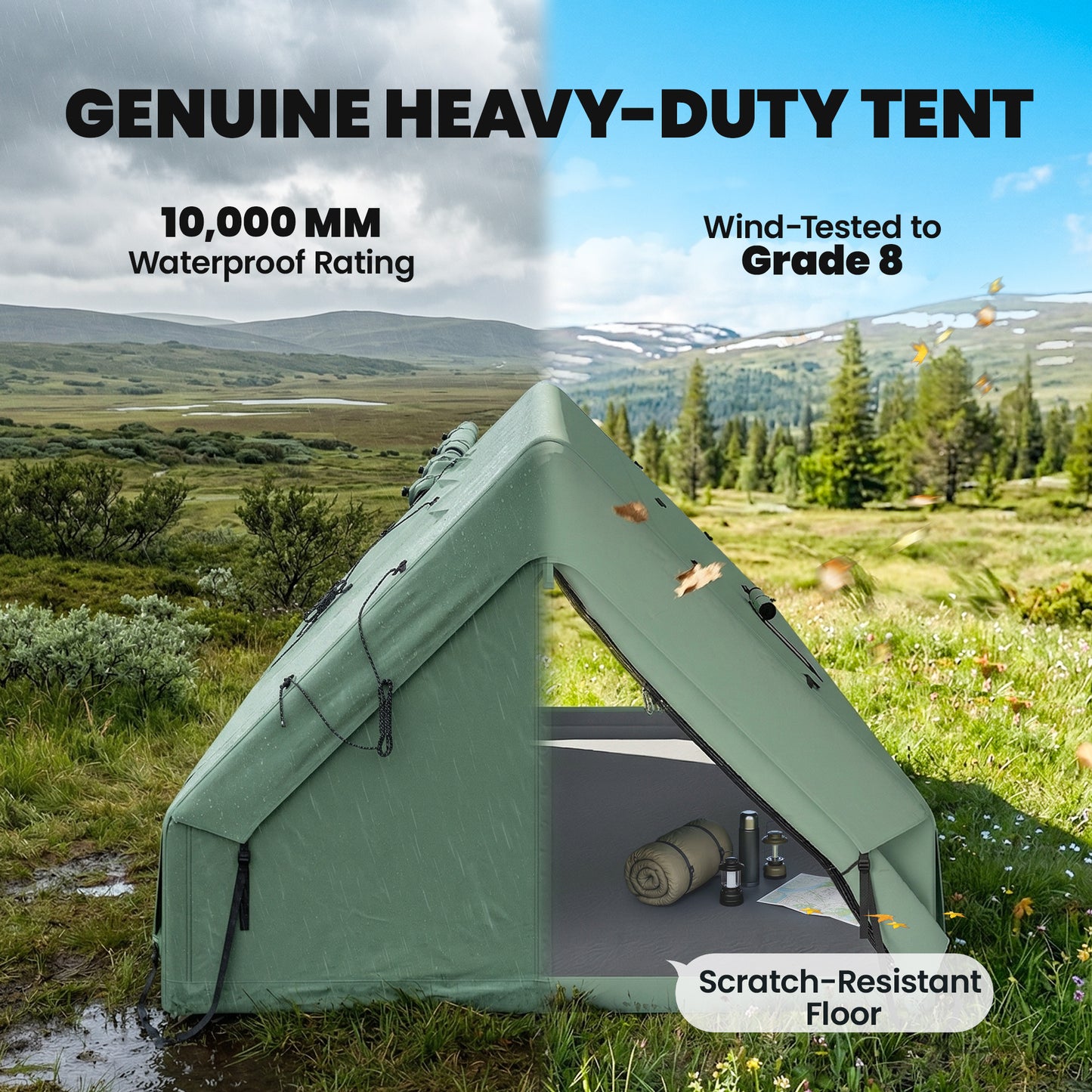 Inflatable Camping Tent, 4 Season Hot Tent 10000mm Waterproof