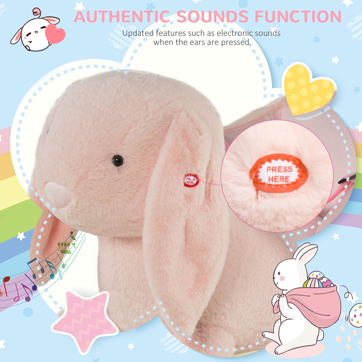 Baby Rocking Horse, Plush Baby Rocker Rabbit Ride-On Toy with Sound