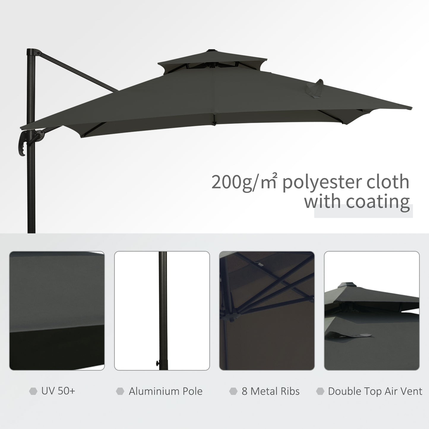 Cantilever Parasol 360 Degree Rotation Angle Adjustment Outdoor