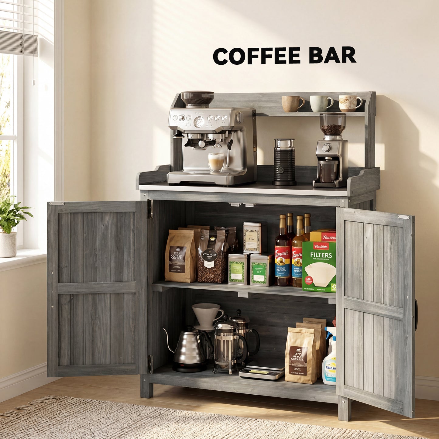 Wooden Potting Bench Table with Aluminium Worktop