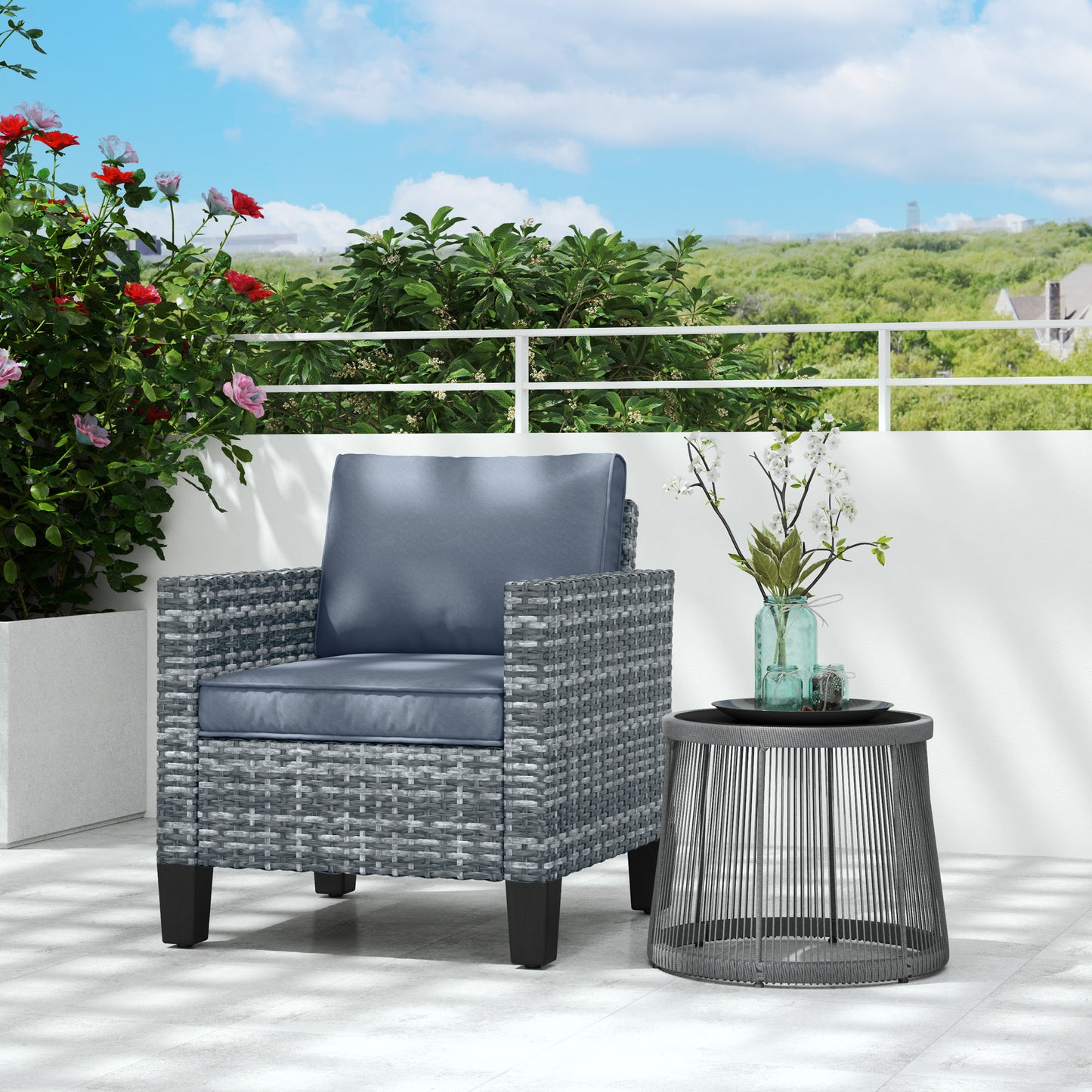 Single Rattan Armchair, with Cushions