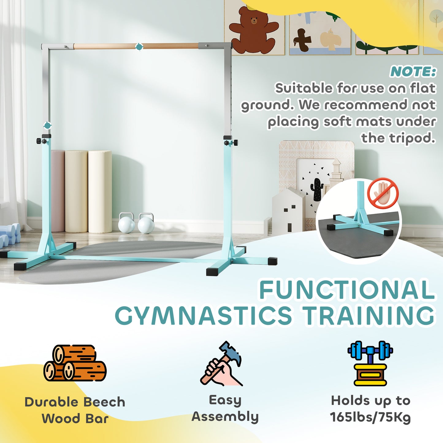 Height Adjustable Gymnastics Horizontal Bar for Kids (2)