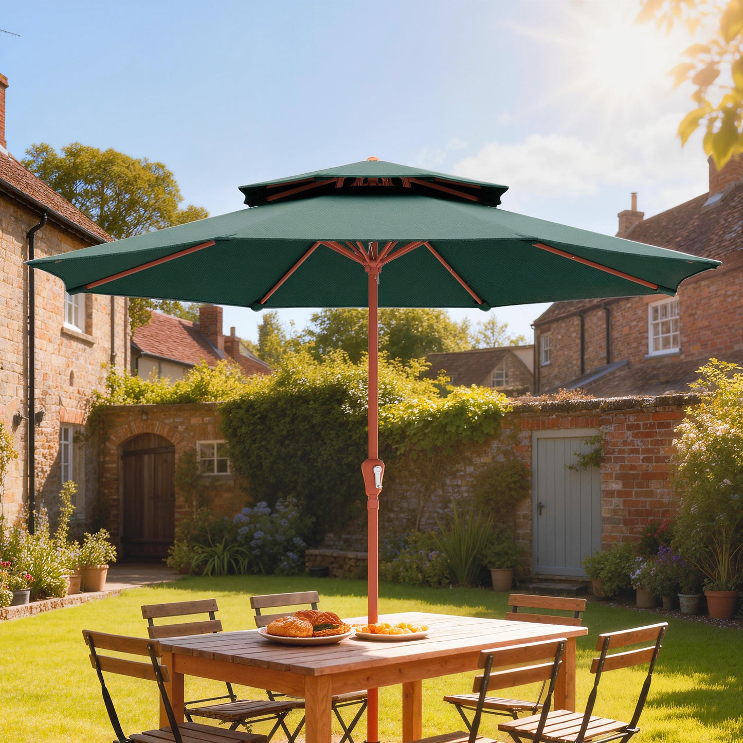 2.7 m Garden Parasol with Double Top Outdoor Market Table Umbrella