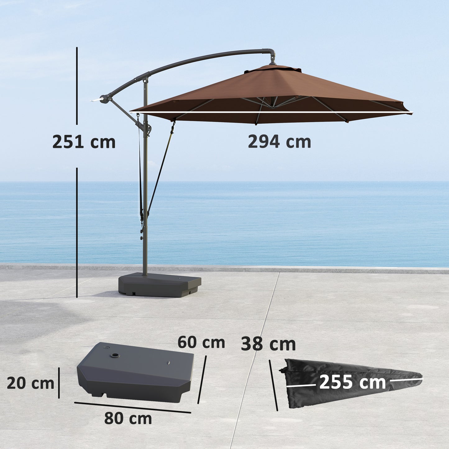 3(m) Garden Cantilever Parasol with Fillable Base up to 90kg