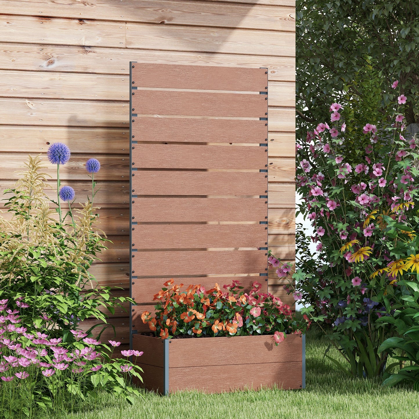 34 x 69.5cm Garden Planter Box, with Back Trellis