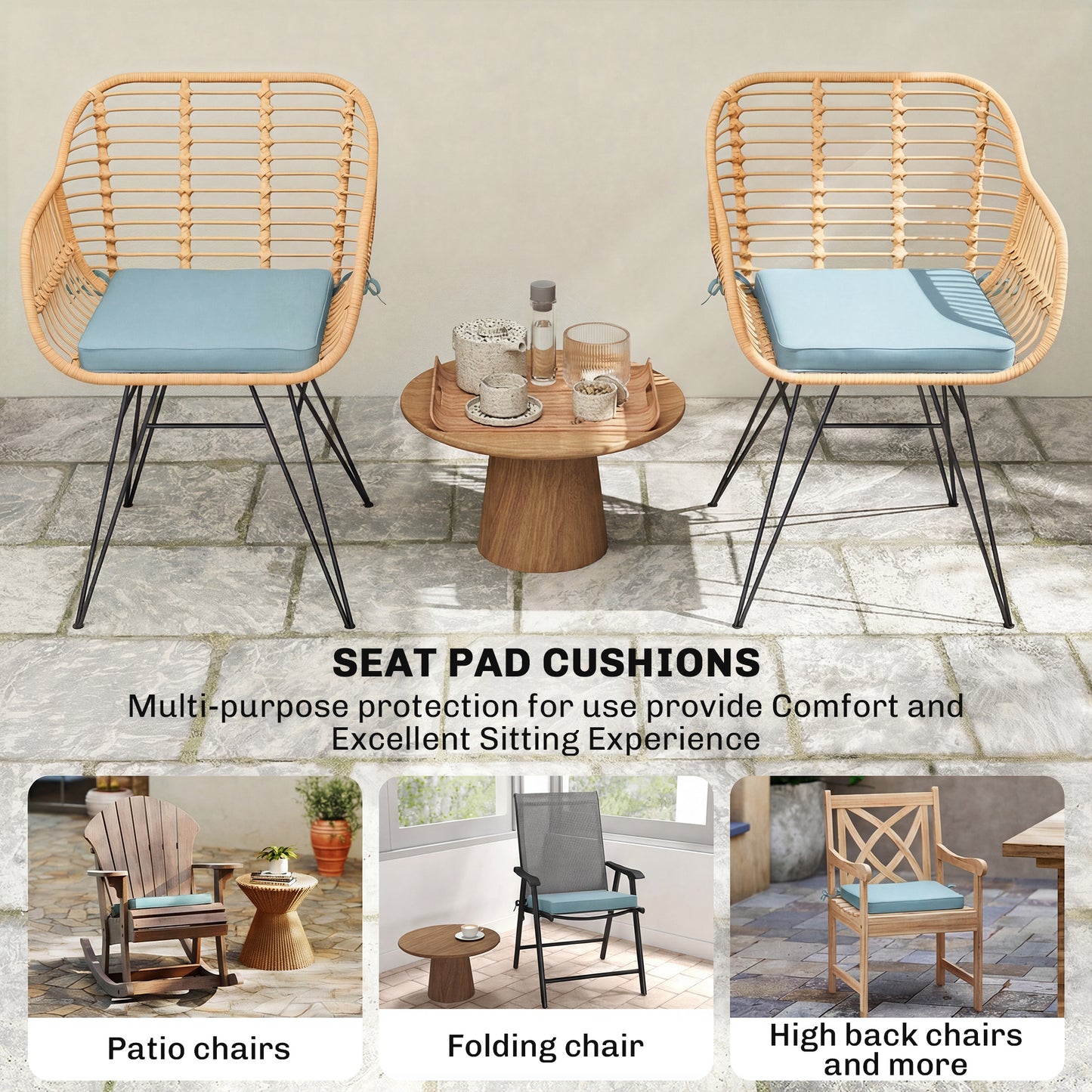 Set of 6 Chair Cushion Seat Pads Dining Chair w/ Straps