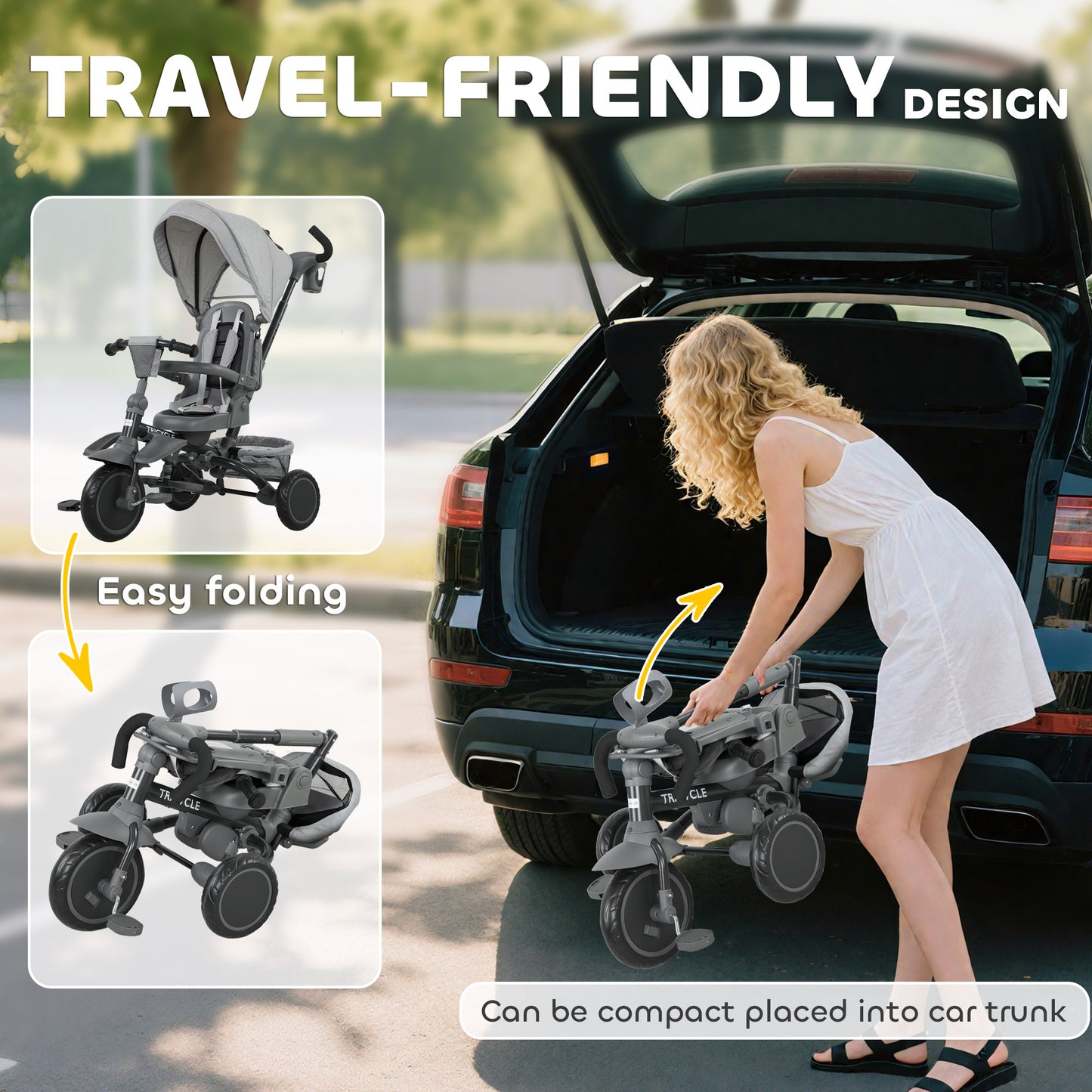 6 in 1 Foldable Kids Trike with Adjustable Parent Handle & Canopy