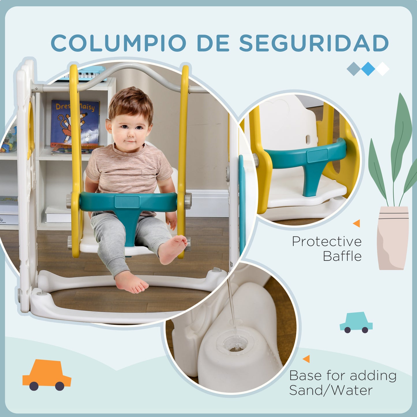 6-in-1 Swing and Slide Set, Kids Playground with Basketball Hoop