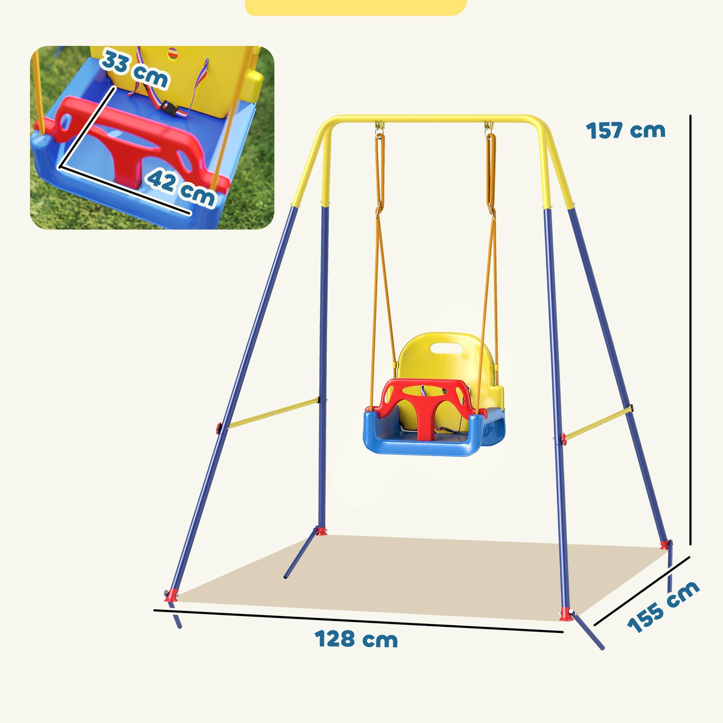 3 in 1 Toddler Swing Set, Folding Child Swing Set with Seat Belt