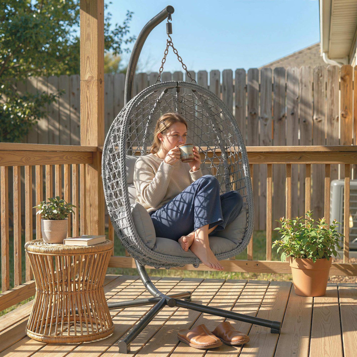 Hanging Egg Chair, Indoor Outdoor Rattan Hammock Swing Chair