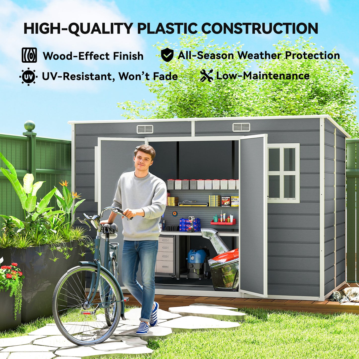 10 x 6 ft Resin Garden Shed, Outdoor Storage Shed with Floor