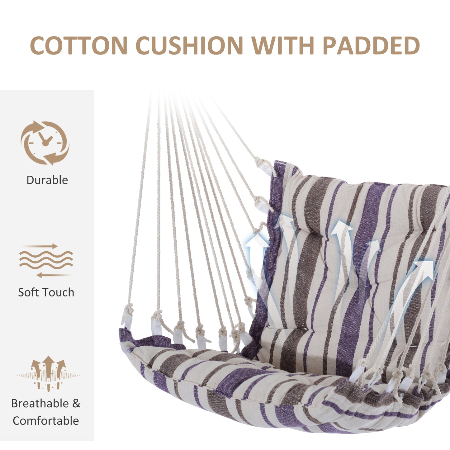 Outdoor Hanging Rope Chair with Soft Padded Seat & Backrest