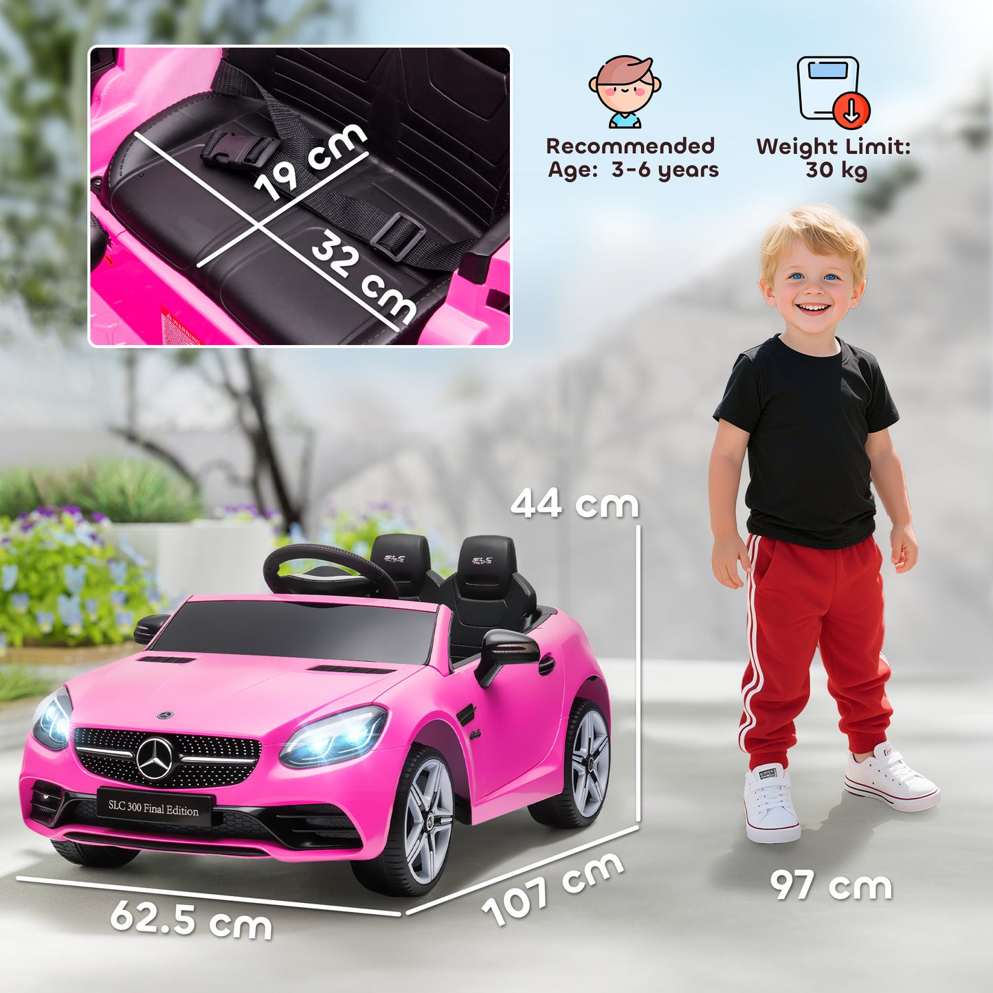 Benz SLC 300  Licensed 12V Kids Electric Ride On, with Music